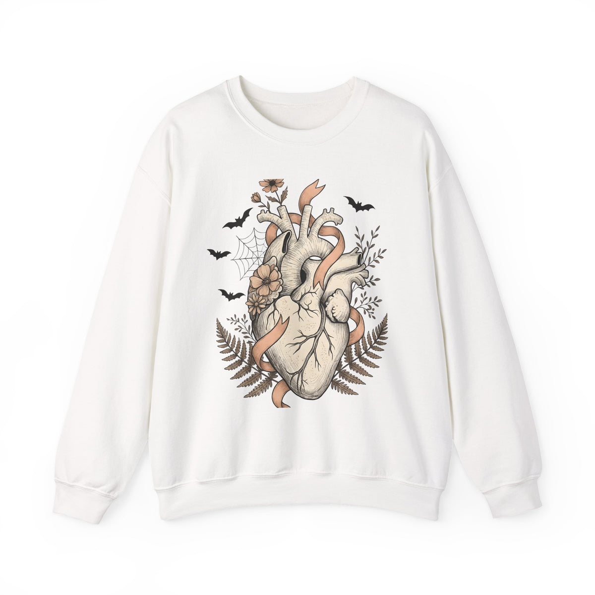 Anatomical Heart Sweatshirt Halloween Gothic Gift Women Tattoo Art Sweatshirt Cardiac Sweatshirt Horror Fan Ink Sweatshirt Dark Graphic Vintage Bats Sweatshirt