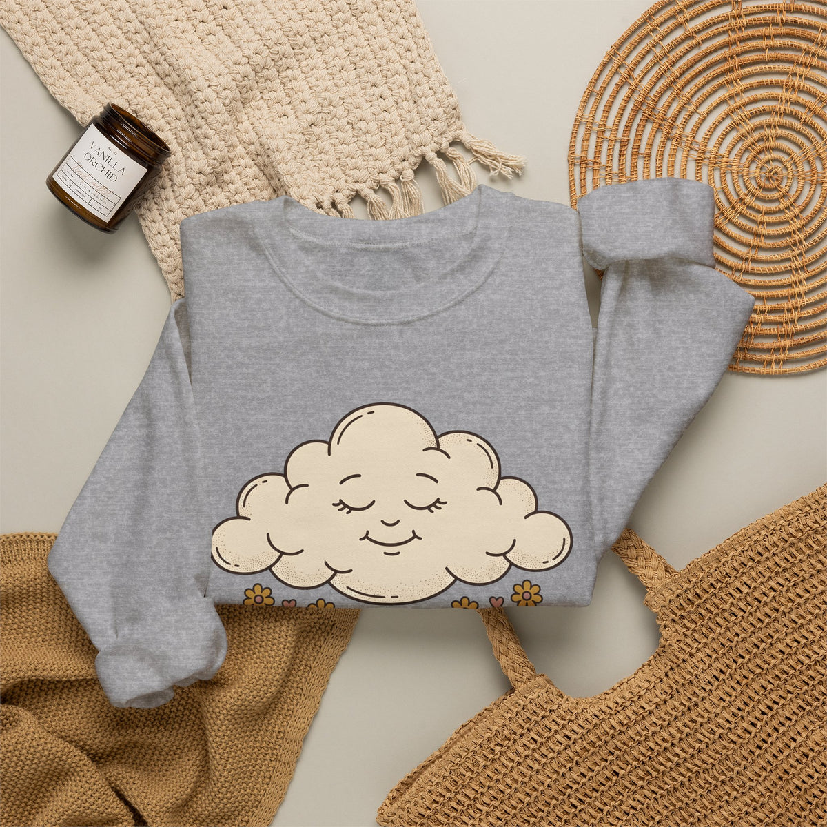 Joyful Cloud Sweatshirt Boho Chic Encouragement Gift Women Cartoon Sweatshirt Cloud Sweatshirt Bohemian Fan Illustrated Graphic Sweatshirt Hand Drawn Bloom