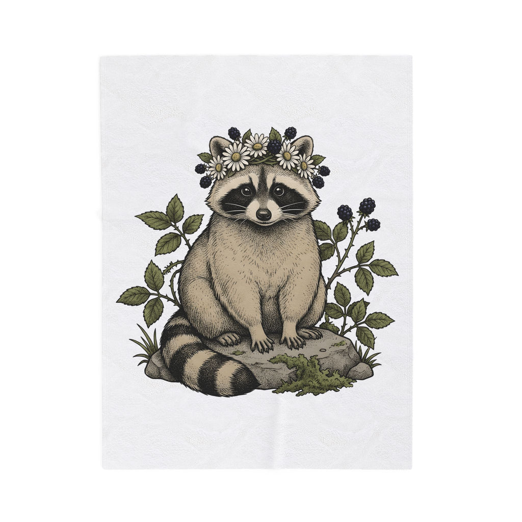 Raccoon Blossom Crown Blanket Animal Greenery Gift Women Natural Blanket Raccoon Crown Blanket Wildlife Fan Botanical Blanket Foliage Graphic Hand