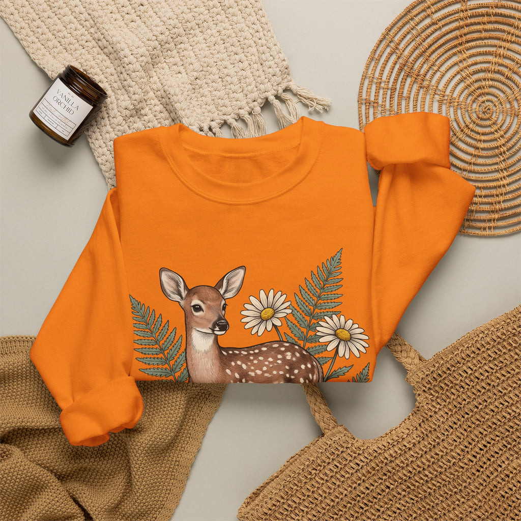 Deer Illustration Sweatshirt Boho Chic Outdoor Gift Women Floral Sweatshirt Fawn Sweatshirt Bohemian Fan Botanical Sweatshirt Wilderness Graphic Retro Flower
