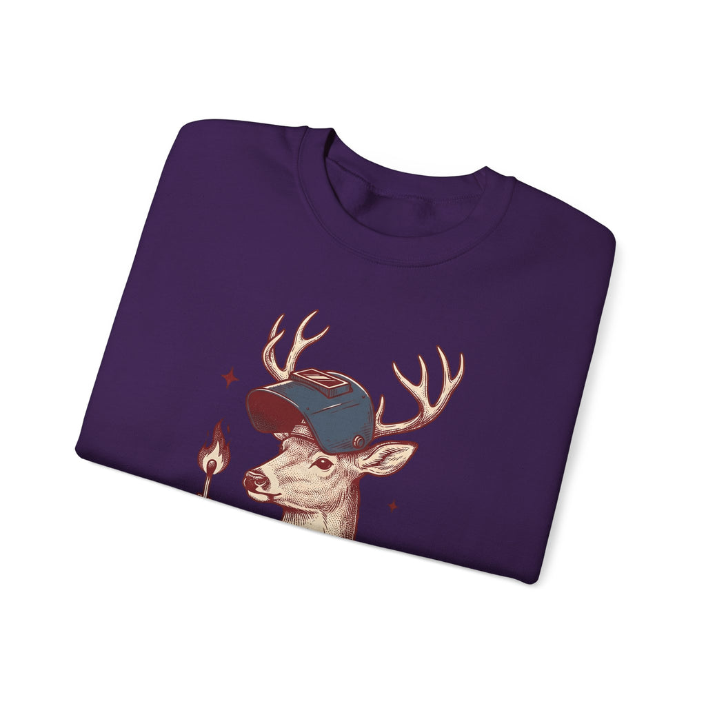 Horned Deer Welding Face Shield Sweatshirt Funny Nature Gift Women Antique Sweatshirt Welding Mask Sweatshirt Humor Fan Vintage Sweatshirt Wildlife Graphic