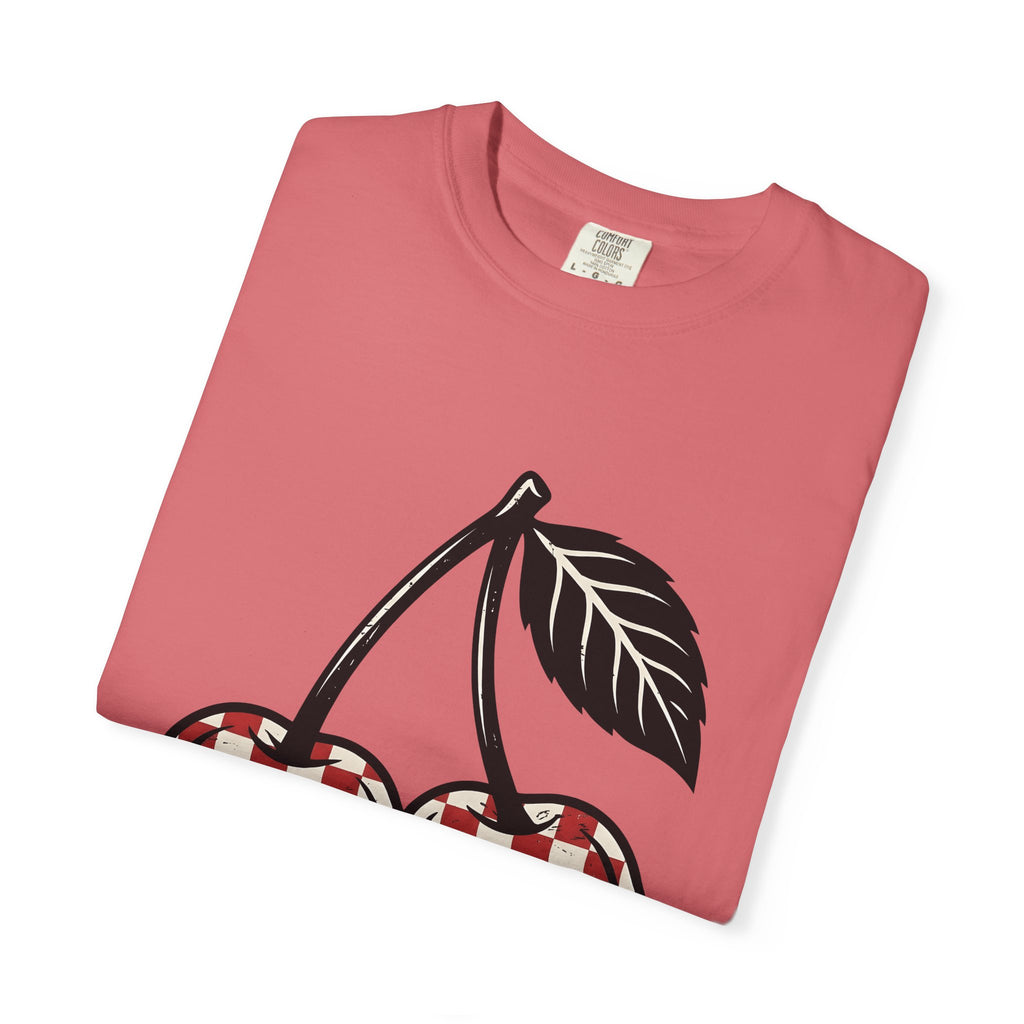 Cherry Illustration T-Shirt Moms Produce Gift Women Rustic T-Shirt Cherry T-Shirt Mother Fan Vintage T-Shirt Harvest Graphic Nostalgic Plaid Design