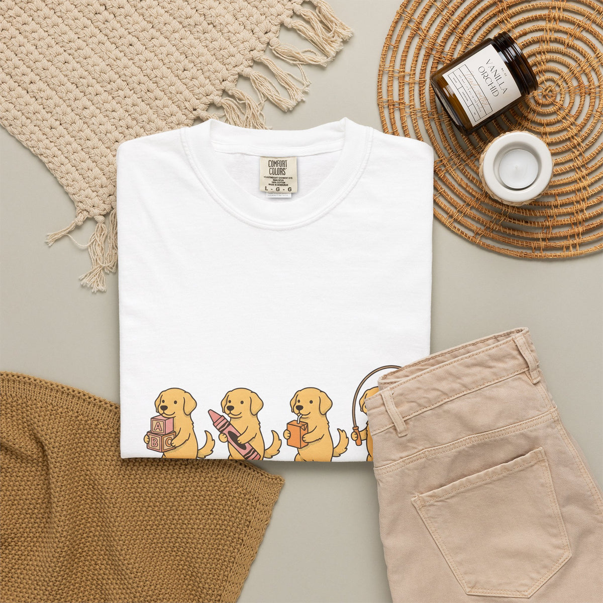 Golden Retriever Pups T-Shirt Teachers Companion Gift Women Caricature T-Shirt Puppy T-Shirt Educator Enthusiast Cartoon T-Shirt Buddy Graphic