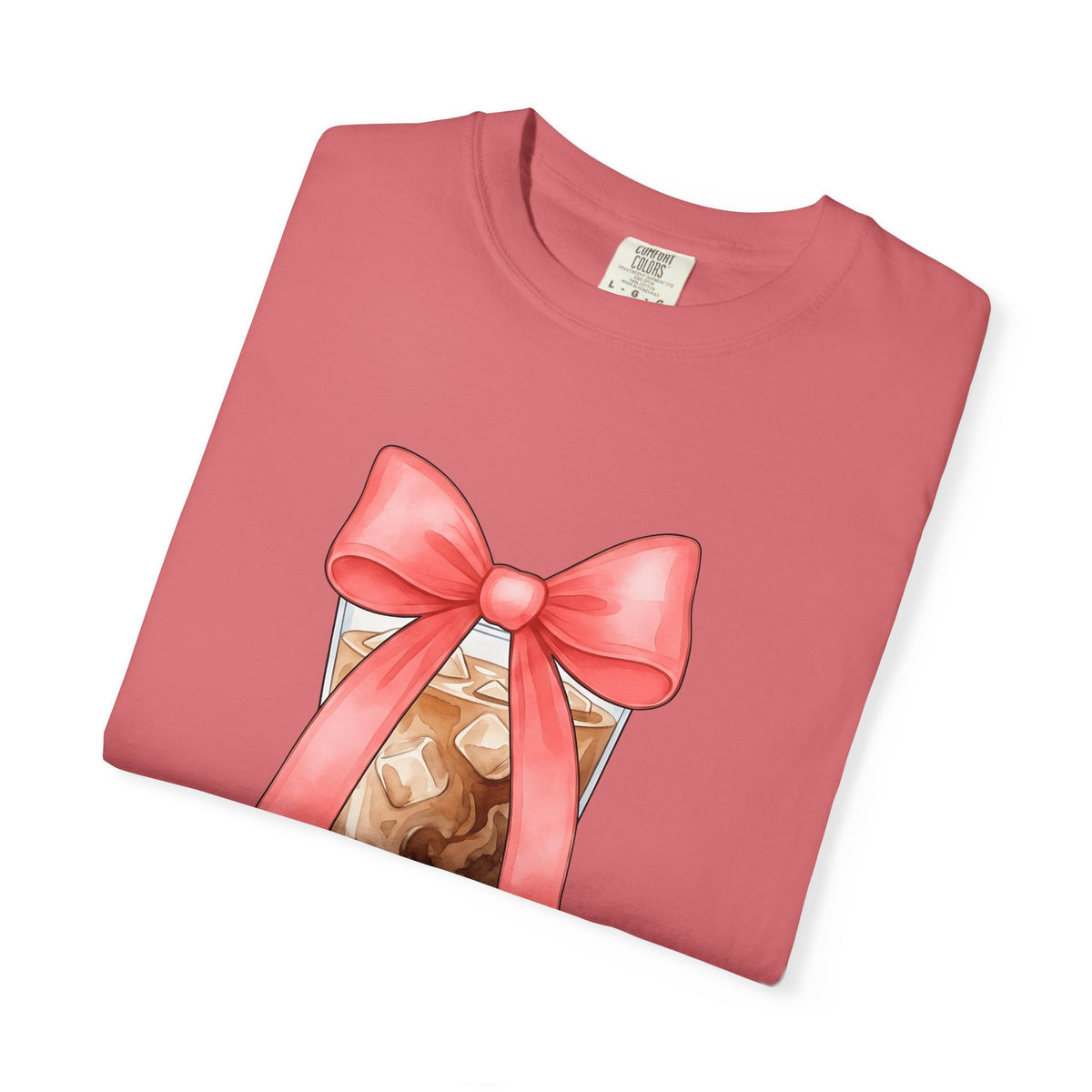 Iced Coffee T-Shirt Coffee Mom Gift Women Watercolor T-Shirt Cold Brew T-Shirt Coffee Fan Watercolour T-Shirt Mother Graphic Hand Drawn Pink Bow