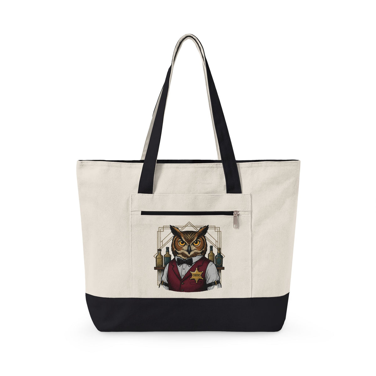 Owl Bartender Holiday Wildlife Gift Vintage Owl Christmas Fan Hoot Retro Liquor Bottles Tote Bag