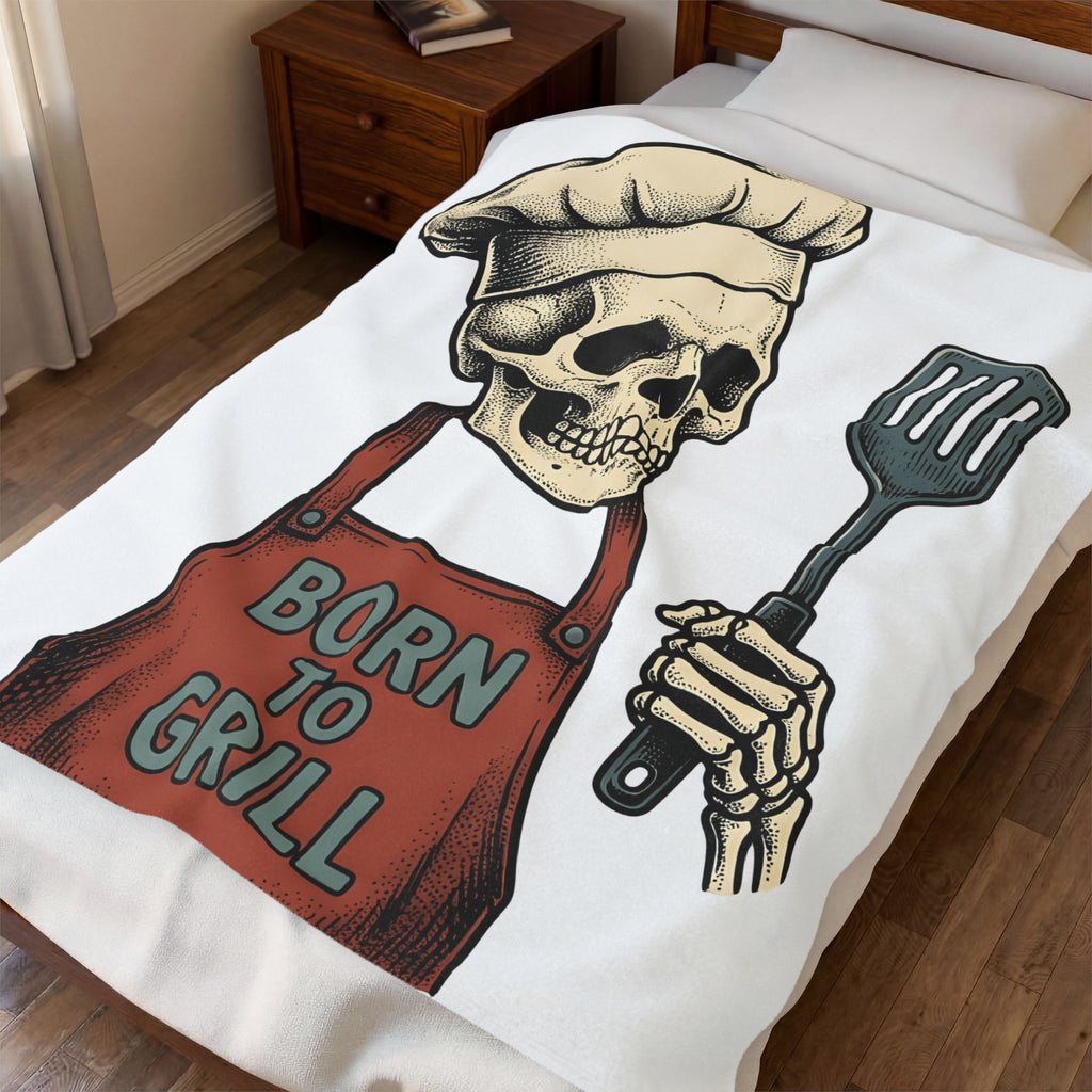Skeleton Cook Blanket Barbecue Fun Gift Women Classic Blanket Skeleton Blanket Bbq Fan Vintage Blanket Humor Graphic Line Art Grill Spatula Blanket