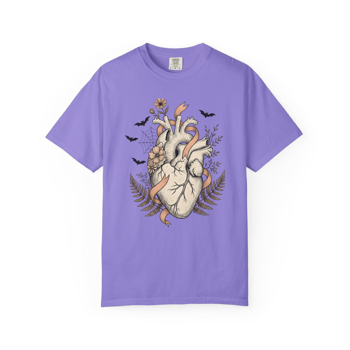 Anatomical Heart T-Shirt Halloween Gothic Gift Women Tattoo Art T-Shirt Cardiac T-Shirt Horror Fan Ink T-Shirt Dark Graphic Vintage Bats T-Shirt