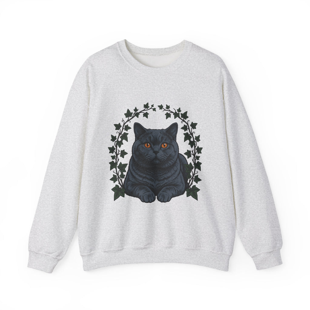 British Shorthair Cat Sweatshirt Cat Botanical Gift Women Hand Drawn Sweatshirt Kitty Sweatshirt Cat Fan Illustrated Graphic Vintage Ivy Leaves Sweatshirt