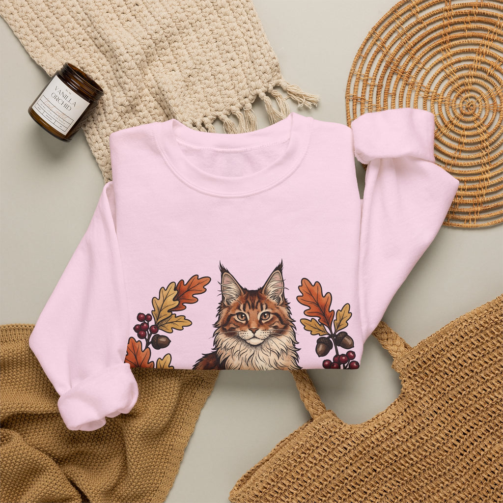 Maine Coon Pet Sweatshirt Cat Pumpkin Gift Women Greenery Sweatshirt Cat Sweatshirt Cat Fan Foliage Sweatshirt Gourd Graphic Old-Fashioned Orange Leaves Sweatshirt