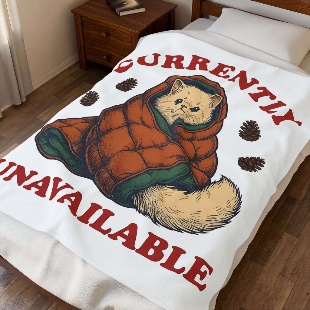 Warm Cat Blanket Cat Backpacking Gift Women Farmhouse Blanket Kitty Blanket Feline Fan Rustic Blanket Hiking Graphic Line Art Conifer Cones Blanket