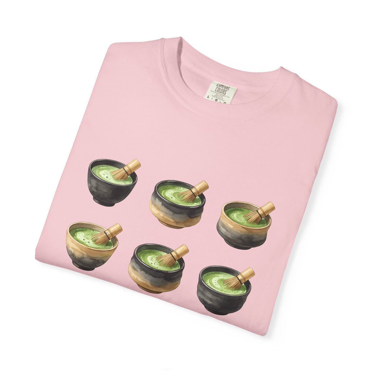 Green Tea Bowls T-Shirt Drinks Infusion Gift Women Gouache T-Shirt Tea Bowls T-Shirt Beverage Fan Watercolor T-Shirt Steeped Graphic Simple Wooden