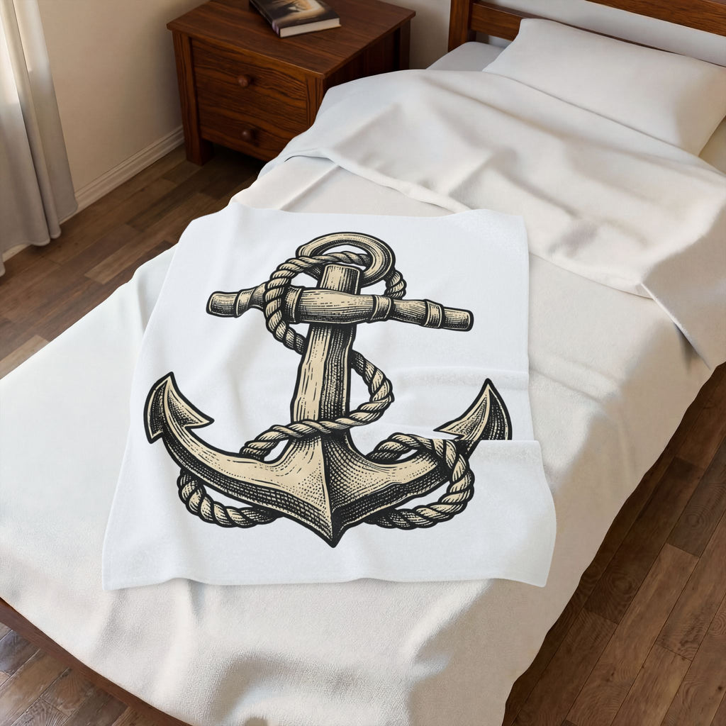 Anchor Line Nautical Beach Gift Old School Rope Sailor Fan Mooring Outline Seaside Blanket