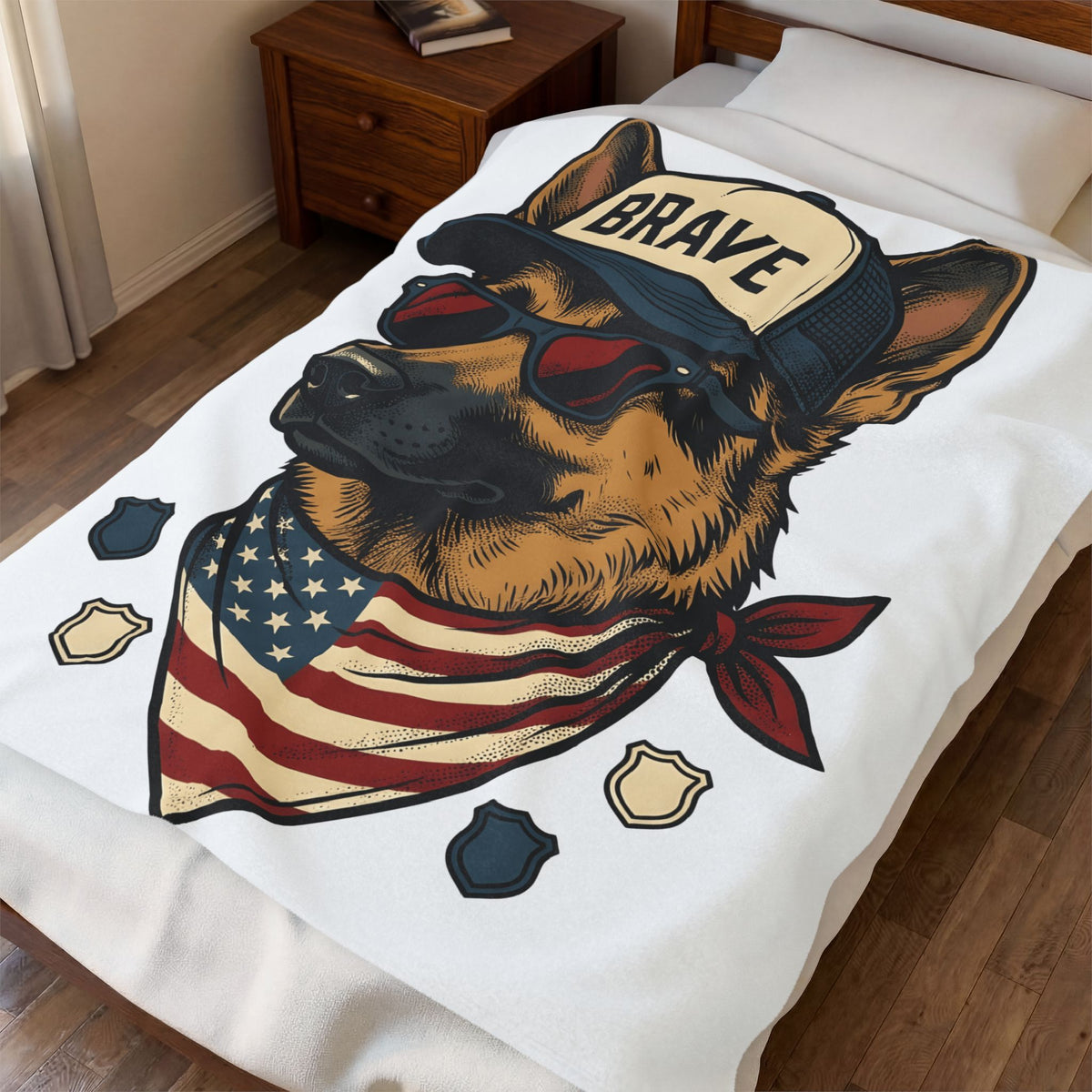 German Shepherd Pup Blanket America Canine Gift Women Hand Drawn Blanket Alsatian Blanket Usa Fan Illustrated Blanket Dog Graphic Sketch Flag