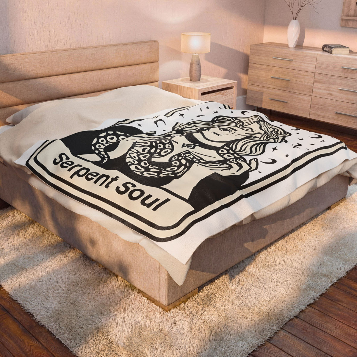 Mystical Female Serpent Blanket Boho Chic Spells Gift Women Oracle Blanket Snake Blanket Bohemian Fan Divination Blanket Magic Graphic Retro Lunar