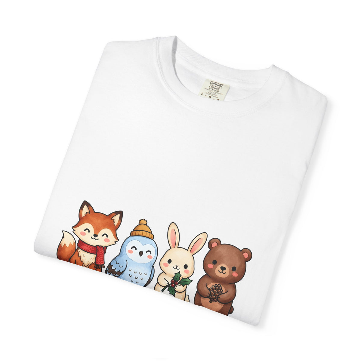 Forest Creatures T-Shirt Christmas Wildlife Gift Women Adorable T-Shirt Woodland T-Shirt Xmas Fan Cute T-Shirt Animal Graphic Comic Mistletoe