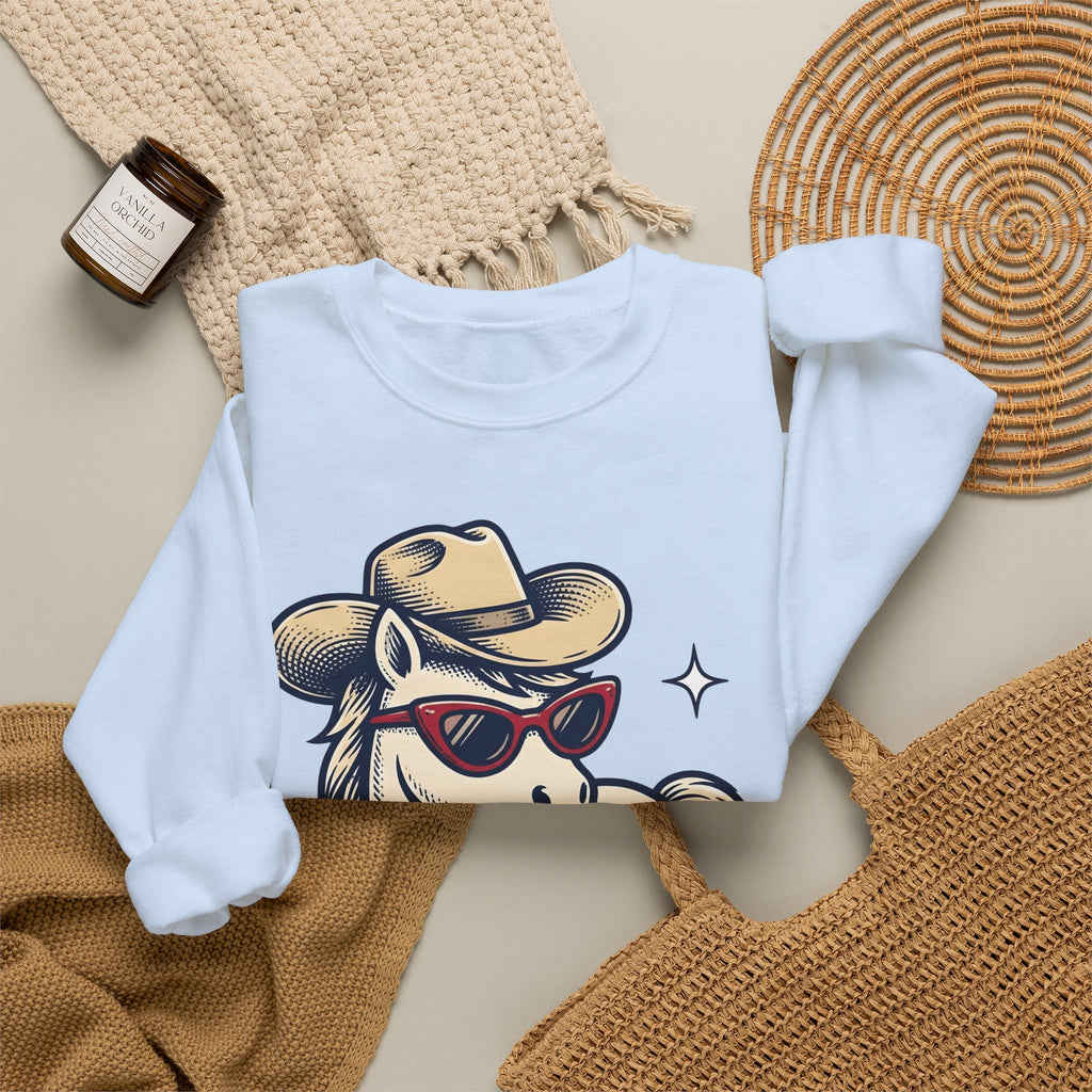 Horse Cowboy Hat Sweatshirt Cowgirl Cowboy Gift Women Classic Sweatshirt Equine Sweatshirt Rodeo Fan Western Sweatshirt Cowboy Graphic Line Art Eyeglasses
