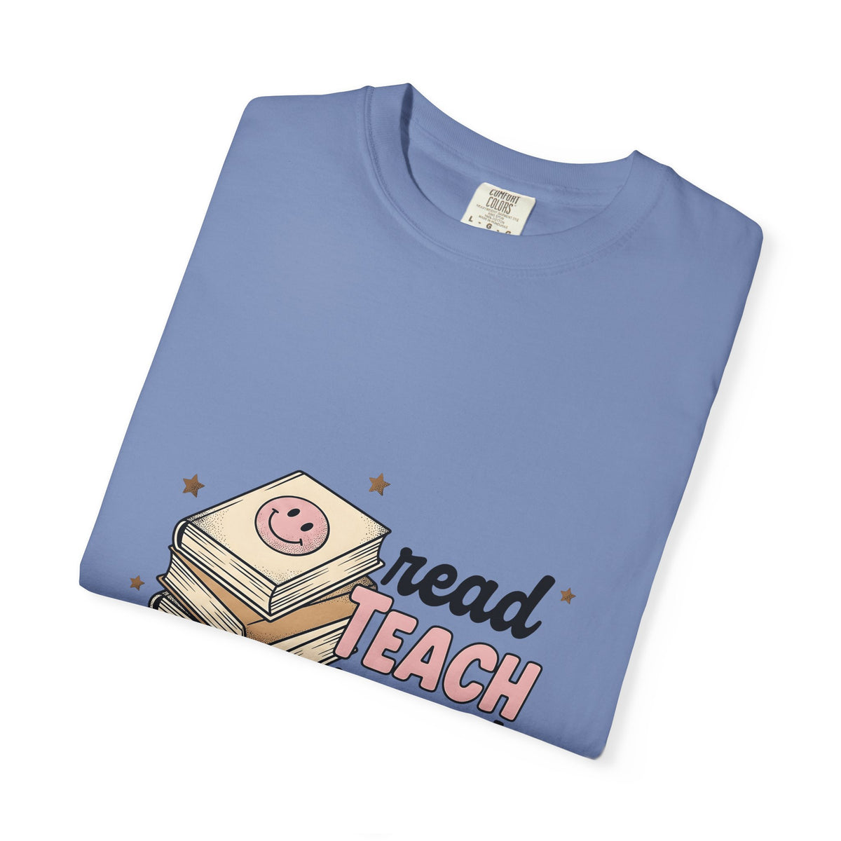 Stacked Books Teachers Reading Gift Cartoon Book Pile Educator Enthusiast Comic Literacy Retro T-Shirt