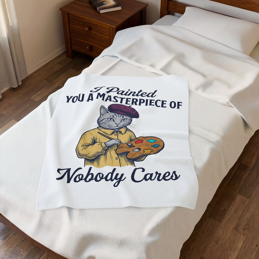 Artist Cat Blanket Cat Humor Gift Women Vintage Blanket Kitty Cat Blanket Feline Fan Retro Blanket Funny Graphic Hand Drawn Paint Palette Blanket