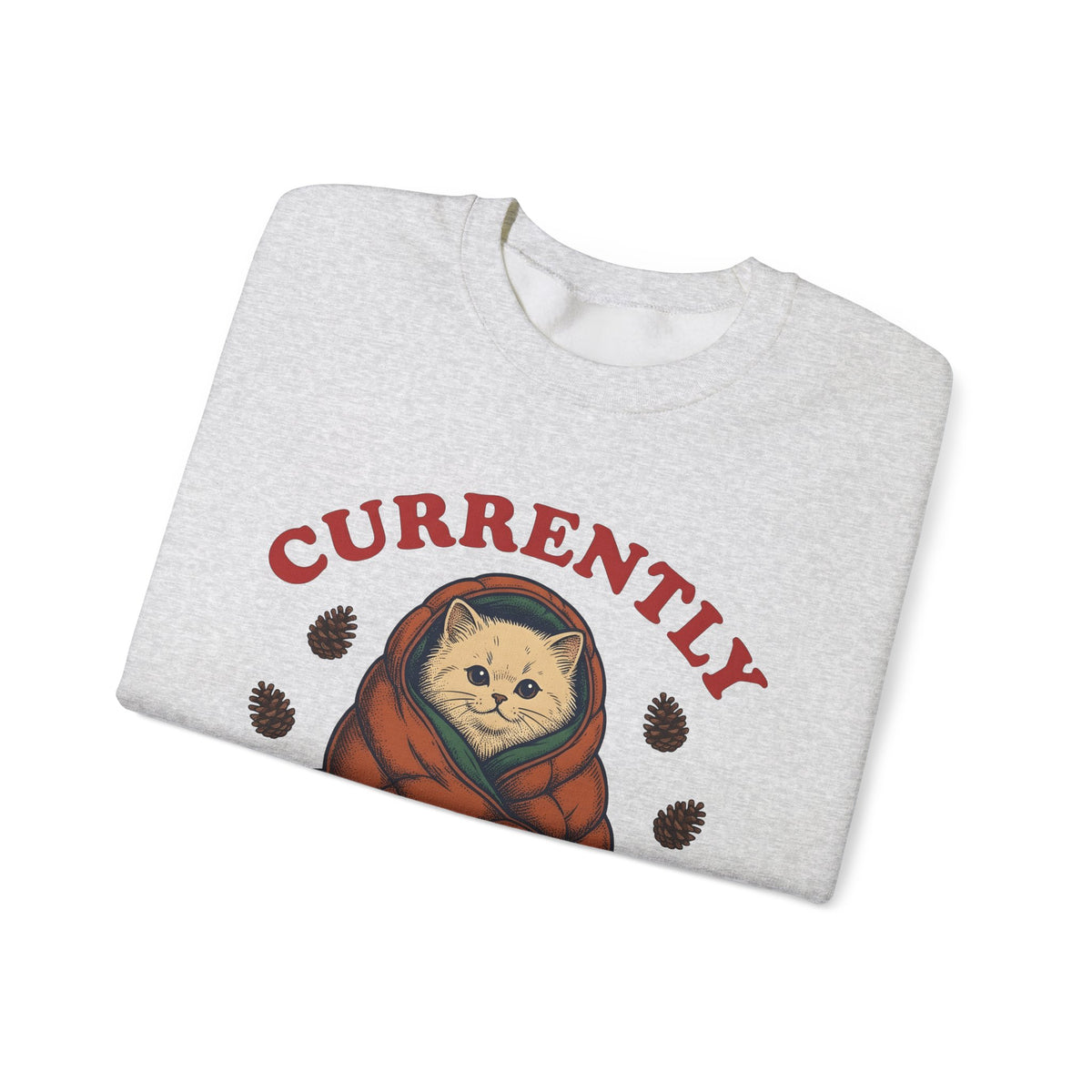 Warm Cat Sweatshirt Cat Backpacking Gift Women Farmhouse Sweatshirt Kitty Sweatshirt Feline Fan Rustic Sweatshirt Hiking Graphic Line Art Conifer Cones Sweatshirt