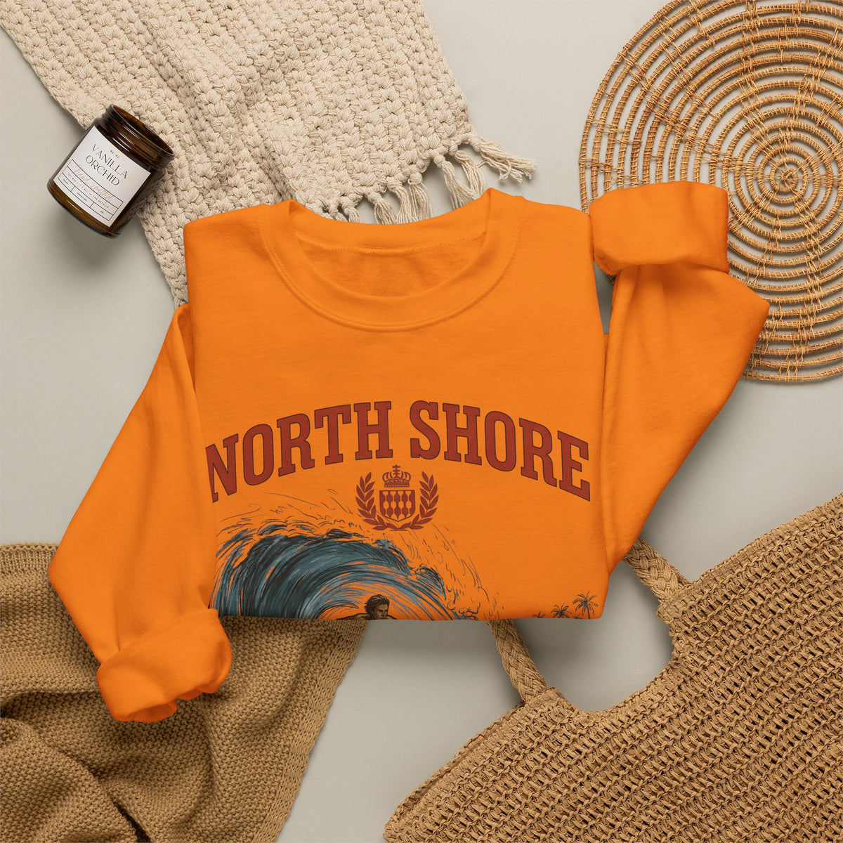 Surfer Wave Surfing Beach Gift Vintage Wave Surfer Fan Retro Coastal Hand Drawn Palm Sweatshirt