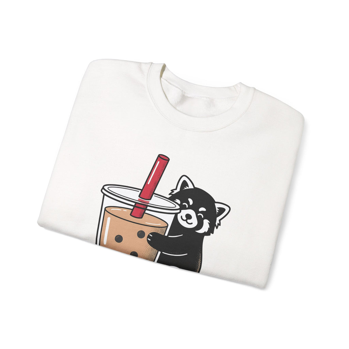 Red Panda Drink Sweatshirt Boba Wildlife Gift Women Adorable Sweatshirt Panda Drink Sweatshirt Bubble Tea Fan Cute Sweatshirt Animal Graphic Animated Milk Tea