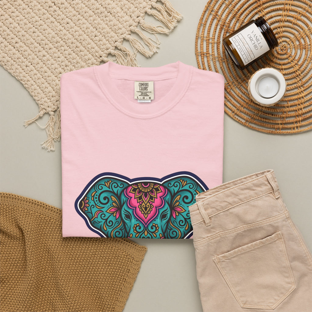 Elephant Head T-Shirt Boho Animal Gift Women Boho T-Shirt Pachyderm T-Shirt Hippie Fan Boho Chic T-Shirt Wildlife Graphic Mandala Floral Pattern