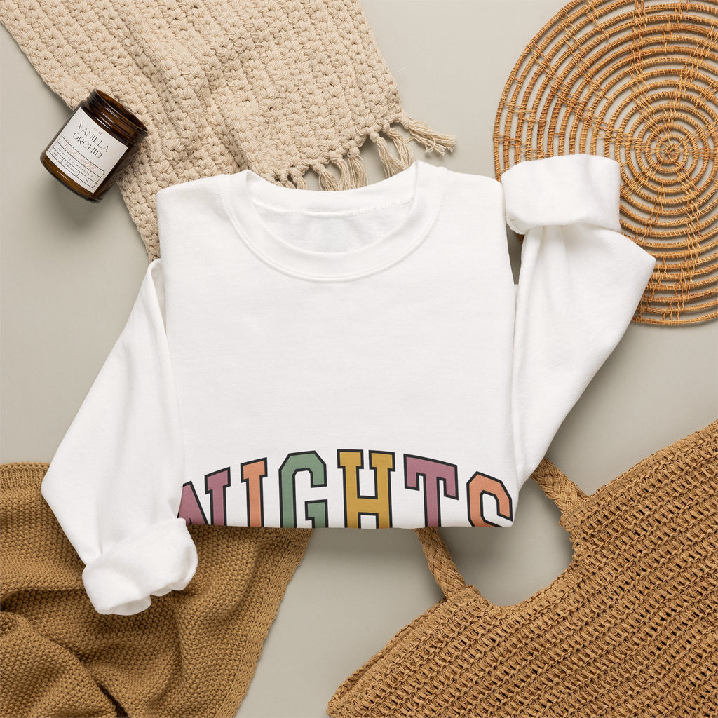 Varsity Lettering Design Sweatshirt Nurses Graveyard Shift Gift Women Pale Hues Sweatshirt Letterman Sweatshirt Nursing Enthusiast Pastel Sweatshirt Night