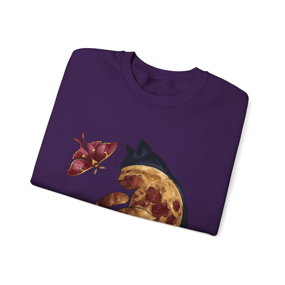 Night Cat Sweatshirt Cat Cosmos Gift Women Paint Sweatshirt Kitty Sweatshirt Cat Fan Artistic Sweatshirt Universe Graphic Galaxy Moth Sweatshirt