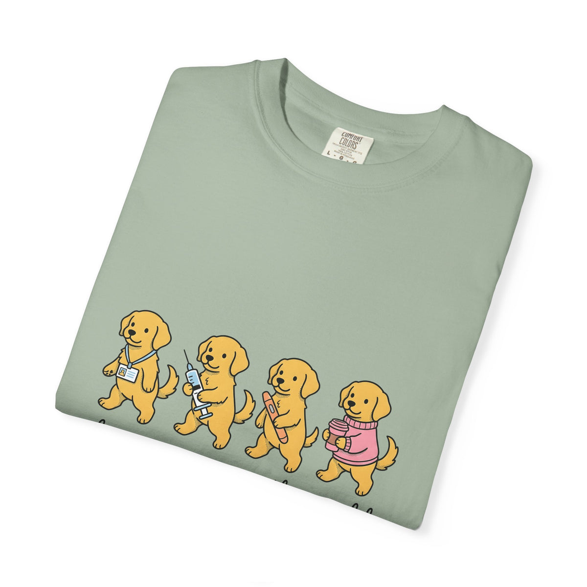 Golden Retriever Dog T-Shirt Nurses Animal Gift Women Cartoon T-Shirt Retriever T-Shirt Nurse Enthusiast Caricature T-Shirt Pet Graphic Doodle