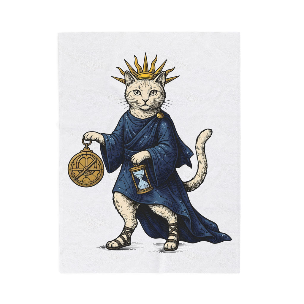 Sorcerer Cat Blanket Cat Mythology Gift Women Old School Blanket Wizard Cat Blanket Cat Fan Feline Blanket Legendary Graphic Line Art Timekeeper