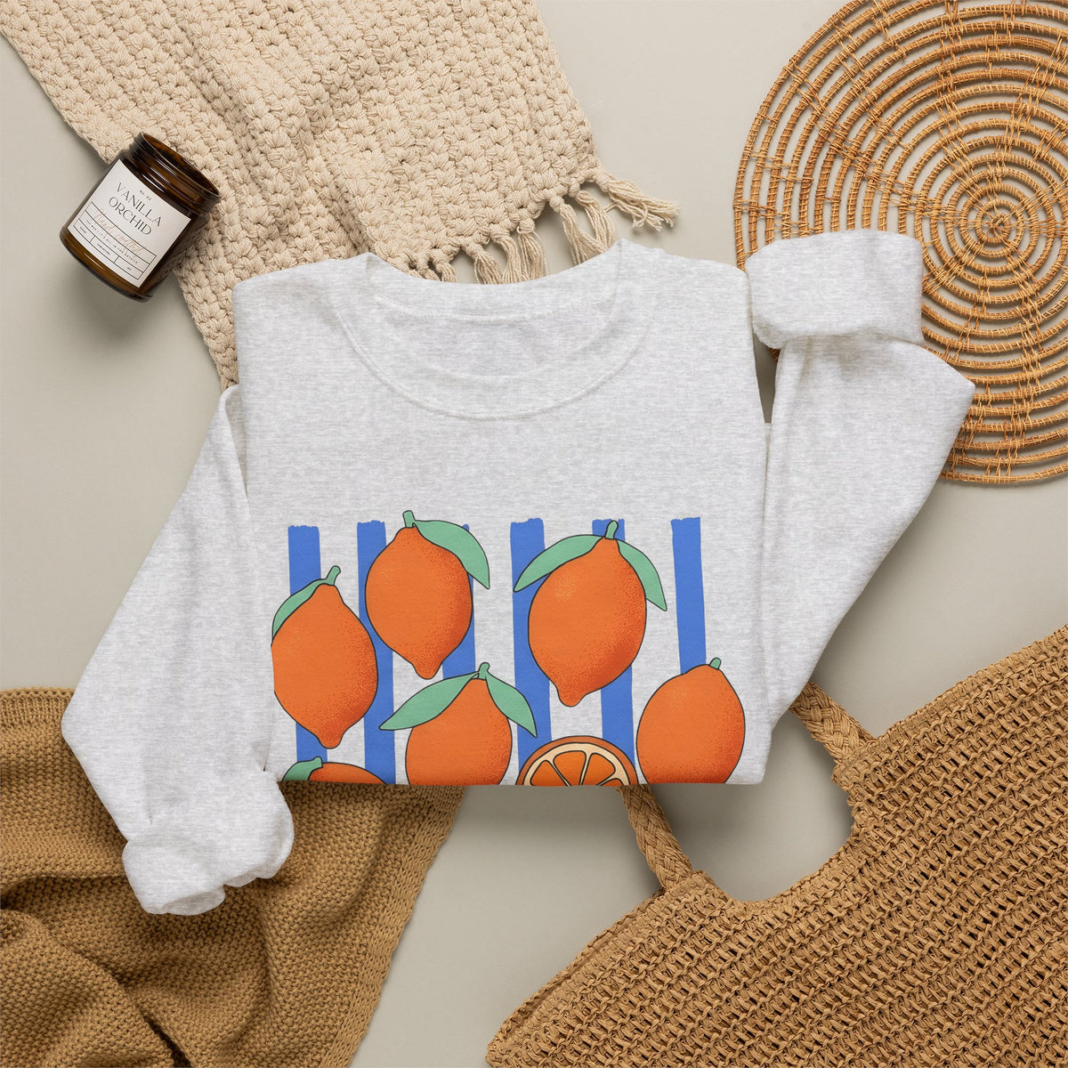 Lemon Fruit Sweatshirt Drinks Vacation Gift Women Cartoon Sweatshirt Citrus Sweatshirt Beverage Fan Cocktail Graphic Classic Orange Segment Sweatshirt
