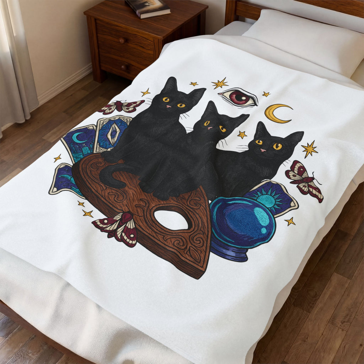 Black Cats Blanket Cat Witchcraft Gift Women Mystical Blanket Kitties Blanket Cat Fan Occult Graphic Blanket Vintage Tarot Cards Blanket