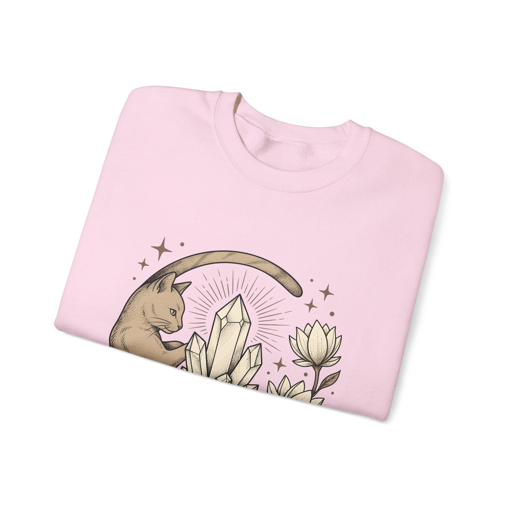 Kitty Stone Sweatshirt Cat Esoteric Gift Women Bohemian Sweatshirt Cat Sweatshirt Cat Fan Mystical Graphic Classic Lotus Blossom Sweatshirt