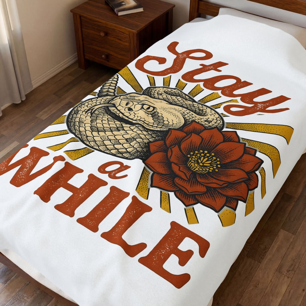 Viper Floral Blanket Boho Chic Wild West Gift Women Traditional Blanket Snake Flower Blanket Bohemian Fan Classic Art Blanket Cowboy Graphic