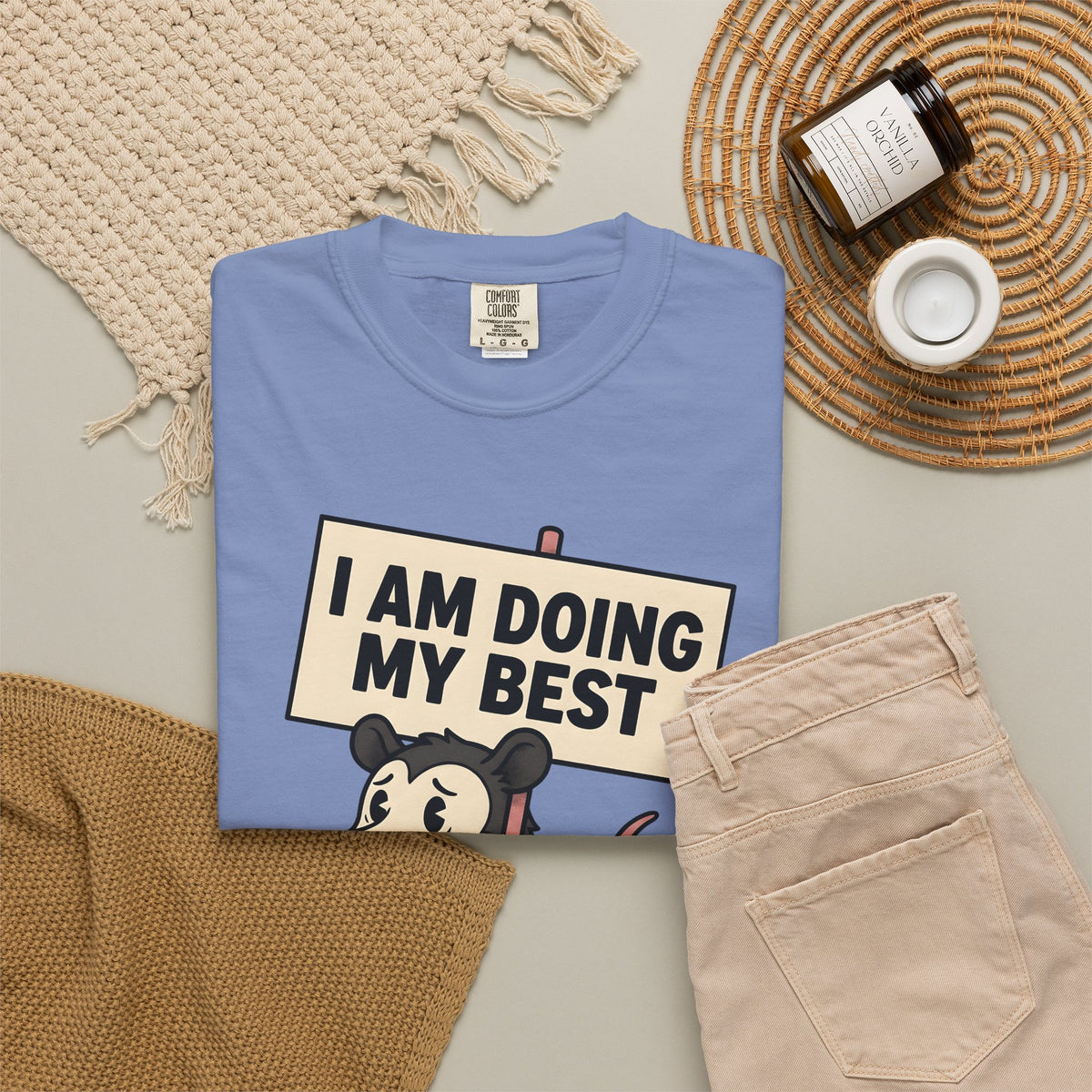 Possum Drawing T-Shirt Funny Creatures Gift Women Animated T-Shirt Opossum T-Shirt Humor Fan Cartoon T-Shirt Animal Graphic Doodle Demonstration