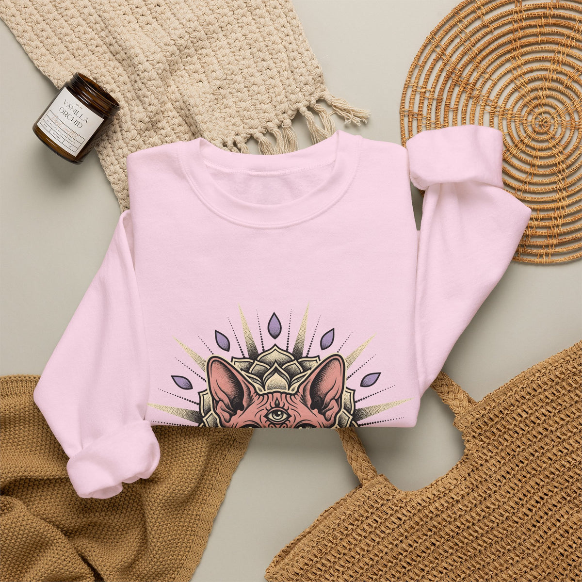 Sphynx Pet Sweatshirt Cat Meditation Gift Women Tribal Sweatshirt Hairless Cat Sweatshirt Cat Fan Tribalism Sweatshirt Mindfulness Graphic Etched Circle Design