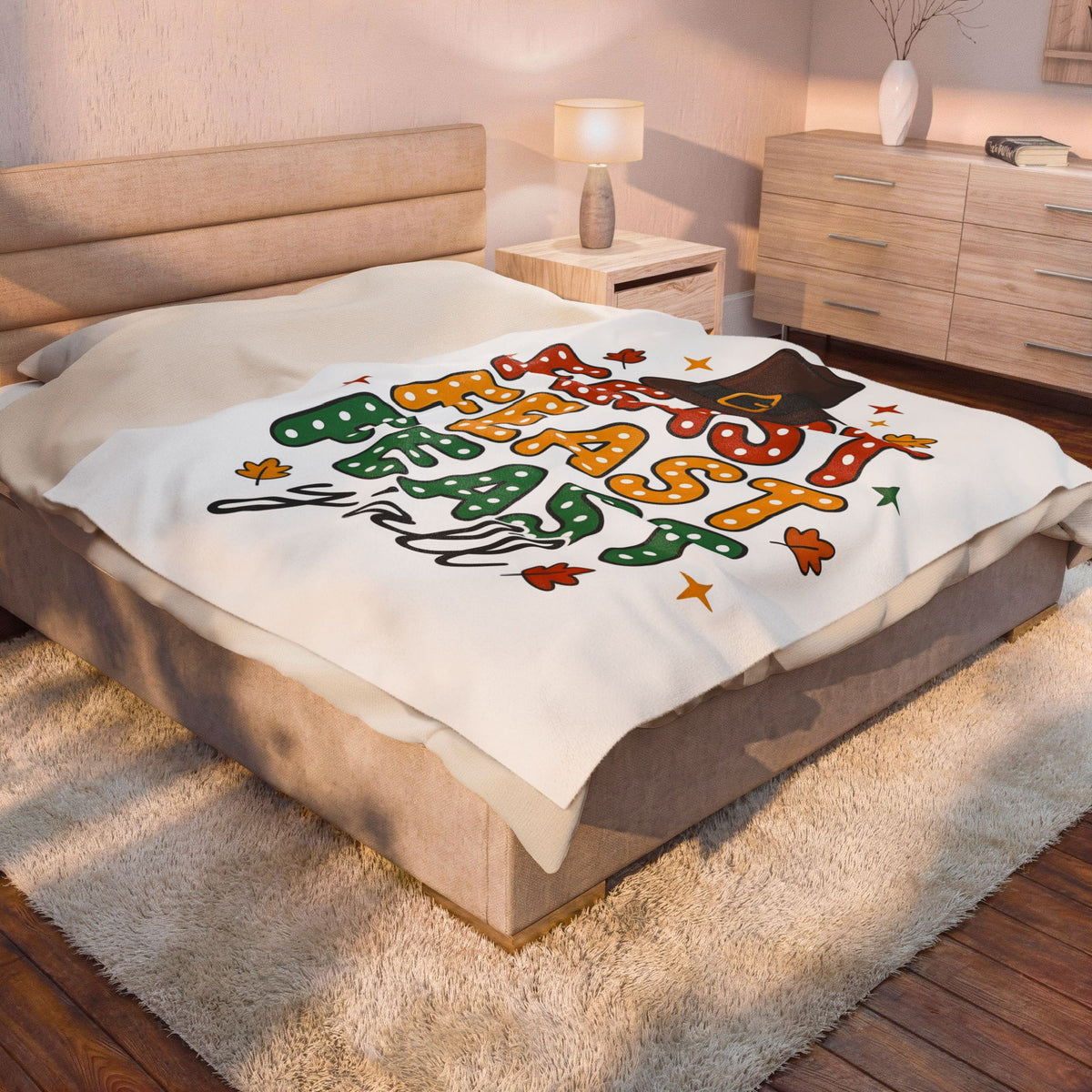Colonial Hat Blanket Thanksgiving Kinship Gift Women Caricature Blanket Tricorn Blanket Harvest Fan Cartoon Blanket Family Graphic Rich Orange