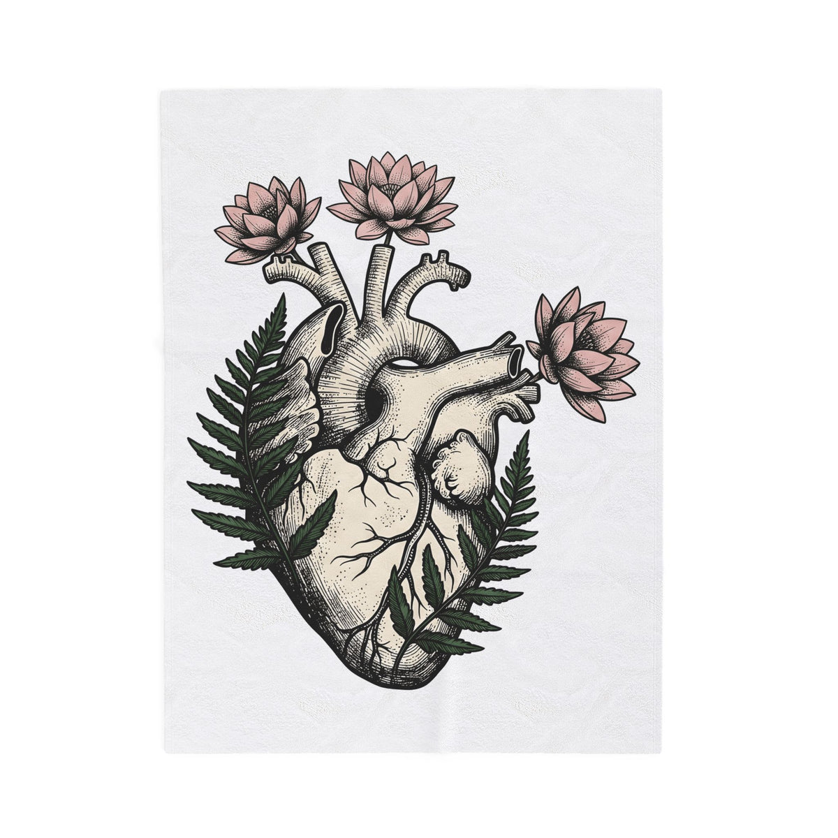 Heart Bloom Blanket Boho Chic Environment Gift Women Natural Blanket Flower Blanket Bohemian Fan Organic Graphic Illustration Sketch Foliage