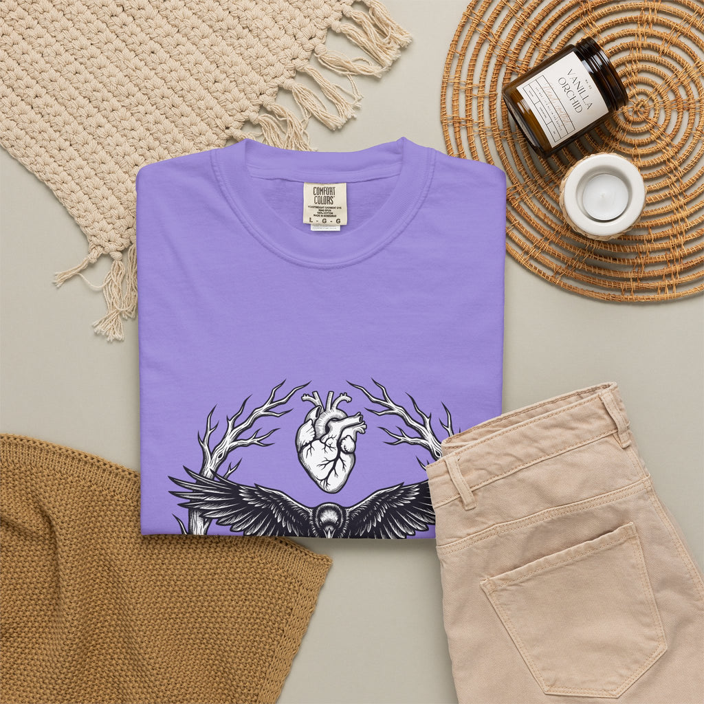 Raven Love T-Shirt Gothic Gloom Gift Women Spooky T-Shirt Crow Love T-Shirt Dark Fan Creepy T-Shirt Dark Illustration Hand Drawn Antler Crown