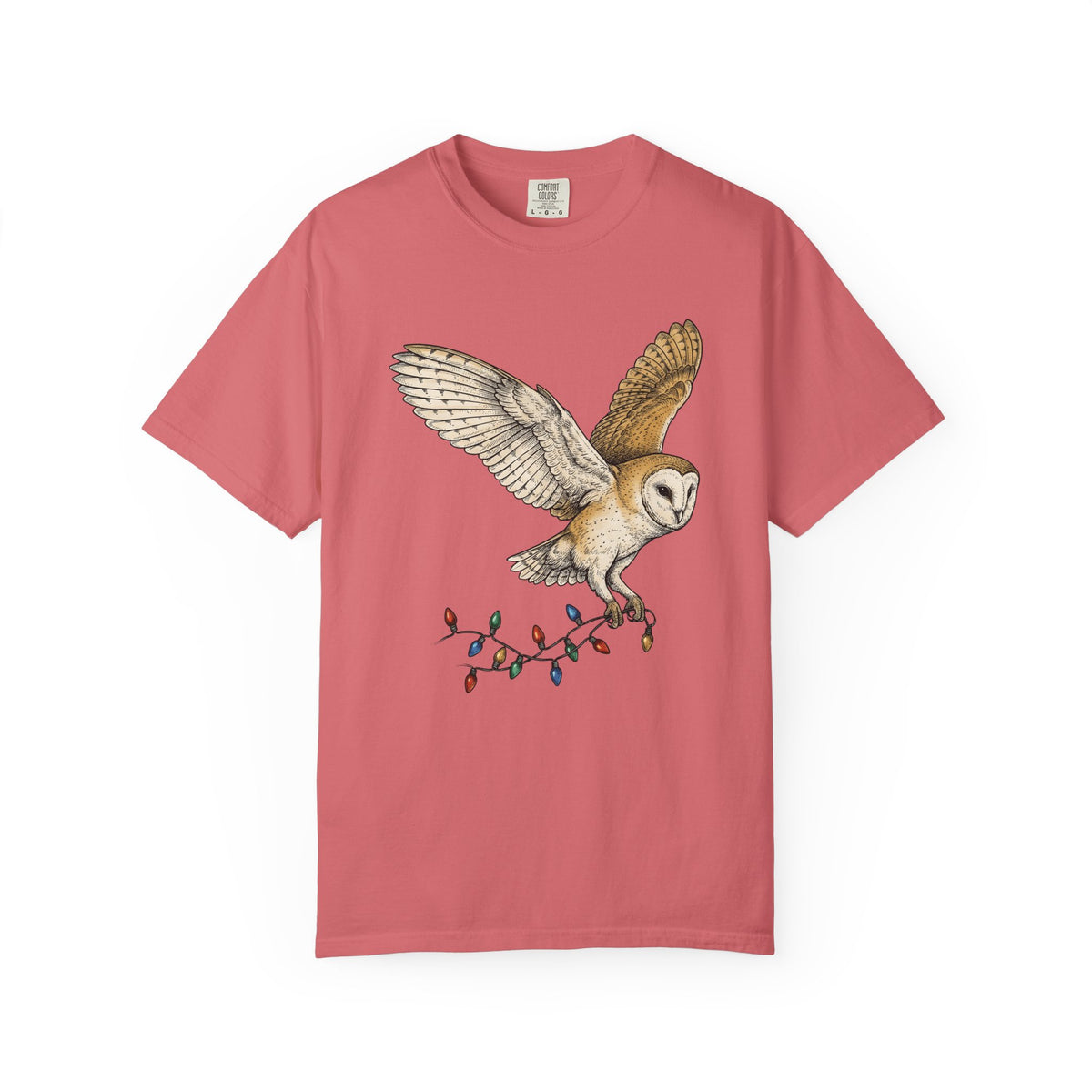 Barn Owl T-Shirt Christmas Pets Gift Women Cartoon T-Shirt Owl T-Shirt Xmas Fan Owl T-Shirt Animal Graphic Classic Globe Lights T-Shirt