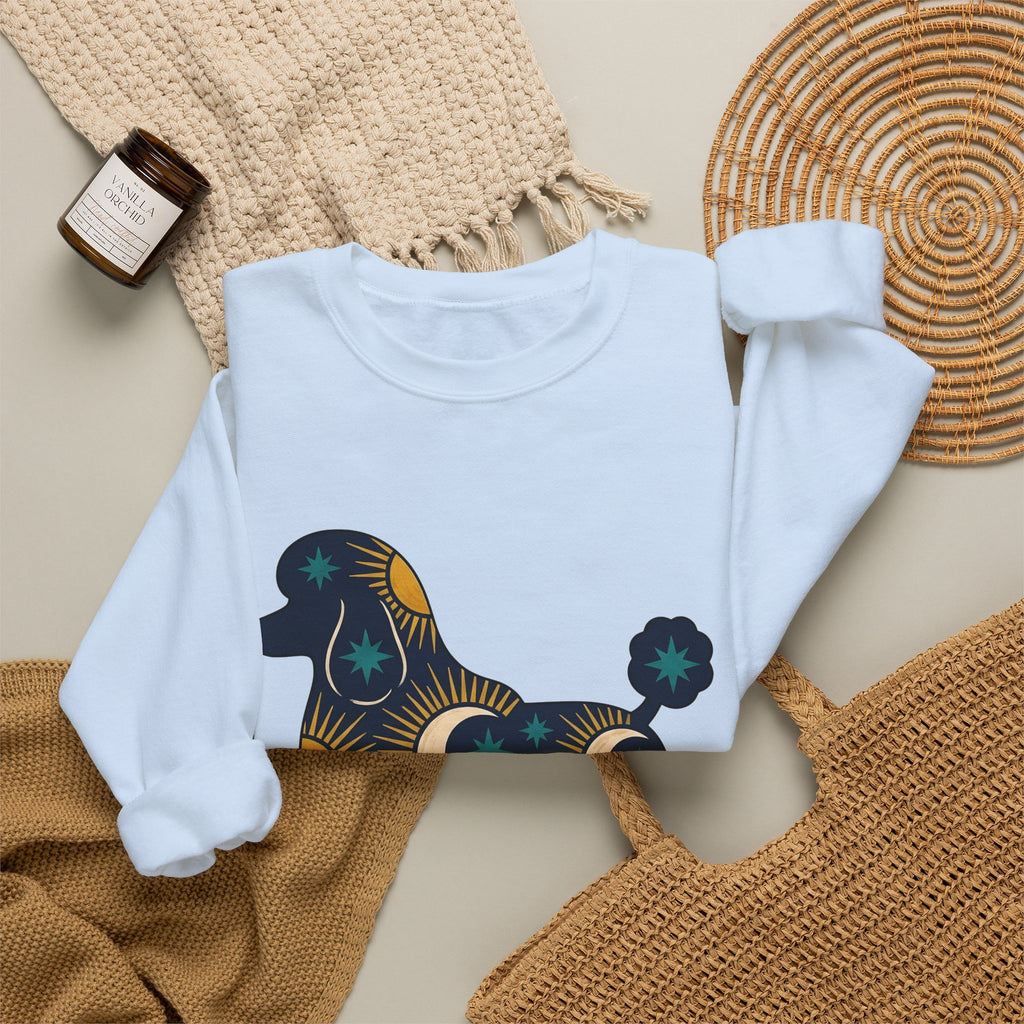 Poodle Illustration Sweatshirt Dog Zodiac Gift Women Rustic Sweatshirt Poodle Sweatshirt Dog Fan Canine Sweatshirt Zodiac Graphic Simple Star Symbols Sweatshirt