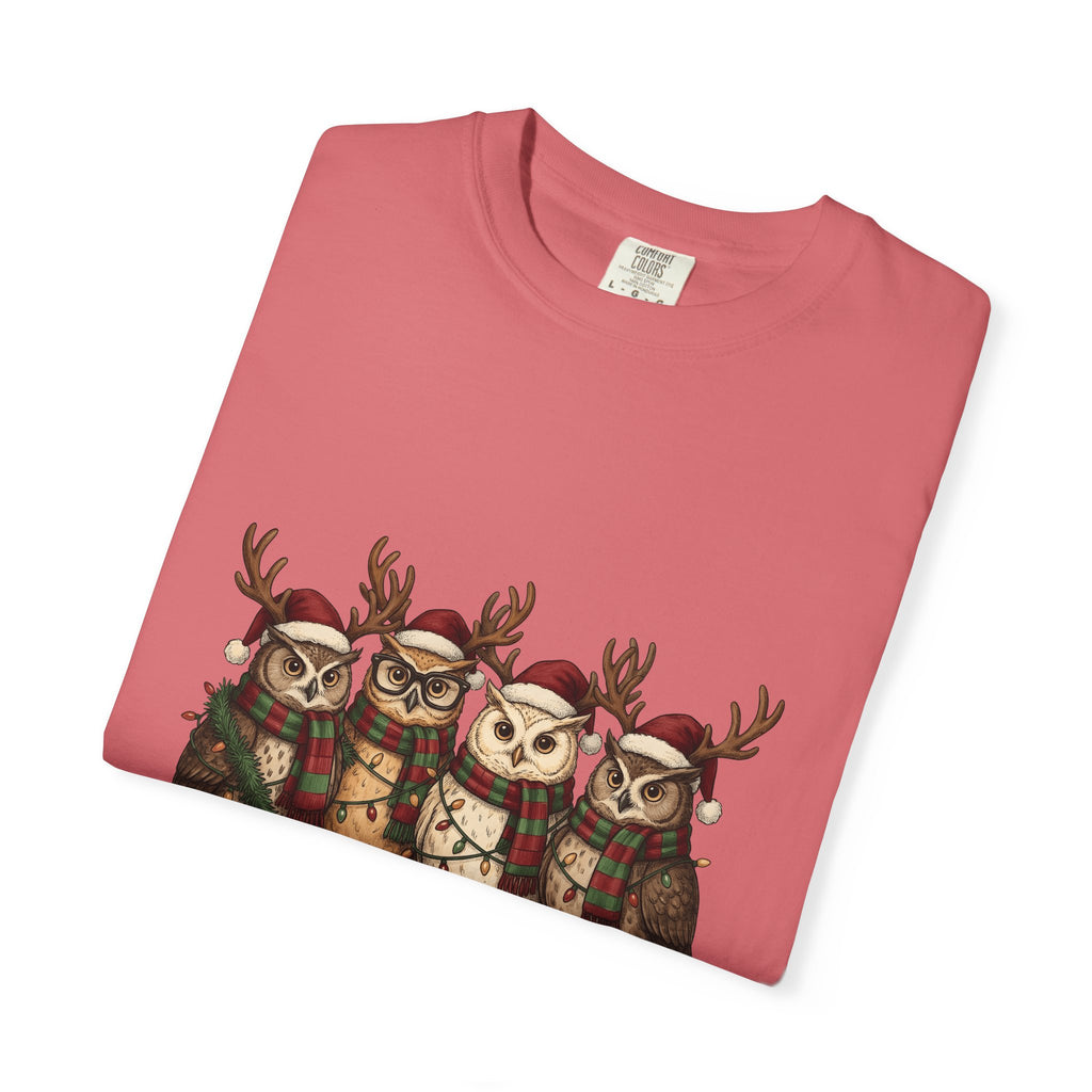 Owl Pack T-Shirt Christmas Pets Gift Women Line Art T-Shirt Owl T-Shirt Xmas Fan Owl Hoot Graphic Illustration Led Lights T-Shirt