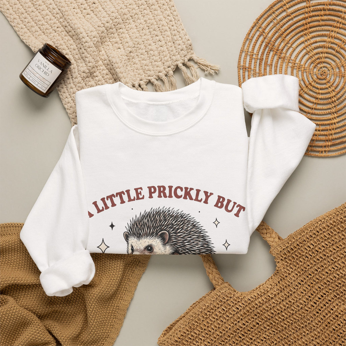 Hedgehog Design Sweatshirt Funny Pet Gift Women Cartoon Sweatshirt Porcupine Sweatshirt Comedy Fan Quirky Sweatshirt Animal Graphic Rustic Star Icons Sweatshirt