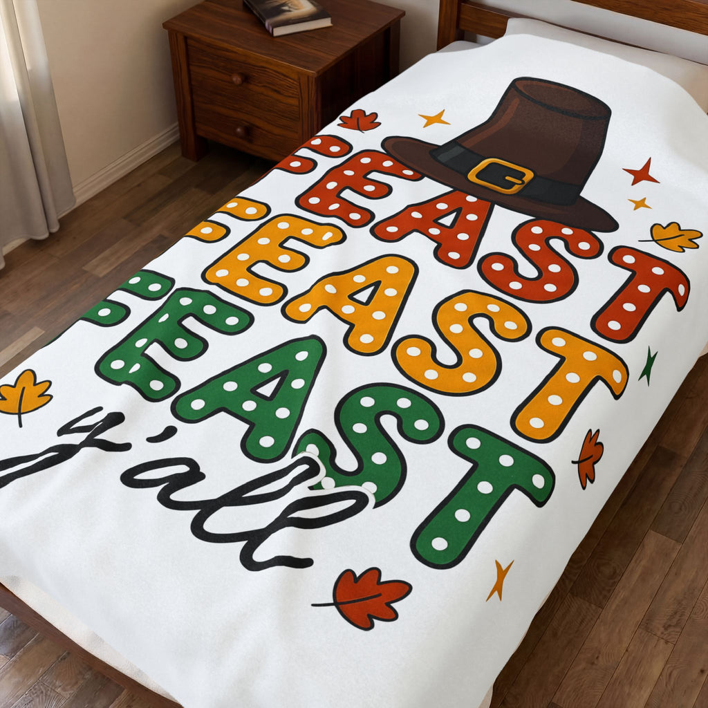Colonial Hat Blanket Thanksgiving Kinship Gift Women Caricature Blanket Tricorn Blanket Harvest Fan Cartoon Blanket Family Graphic Rich Orange