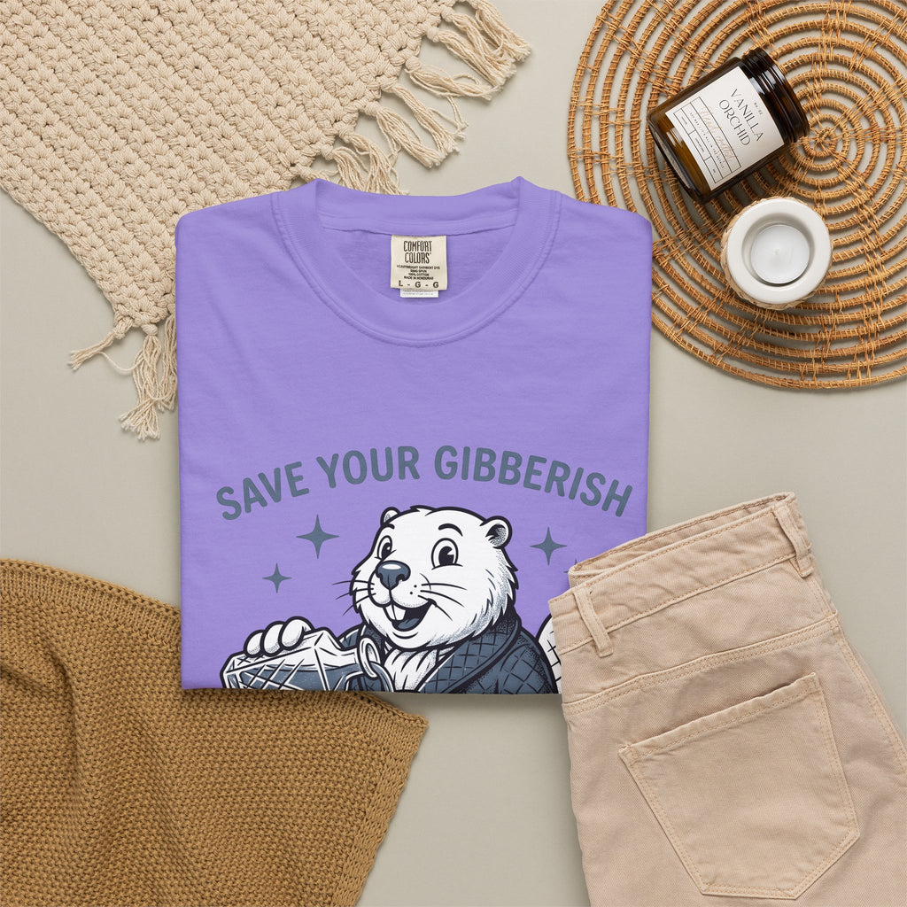 Beaver Sipping T-Shirt Cute Wildlife Gift Women Comic T-Shirt Dam T-Shirt Adorable Fan Cartoon T-Shirt Animal Graphic Retro Gown T-Shirt