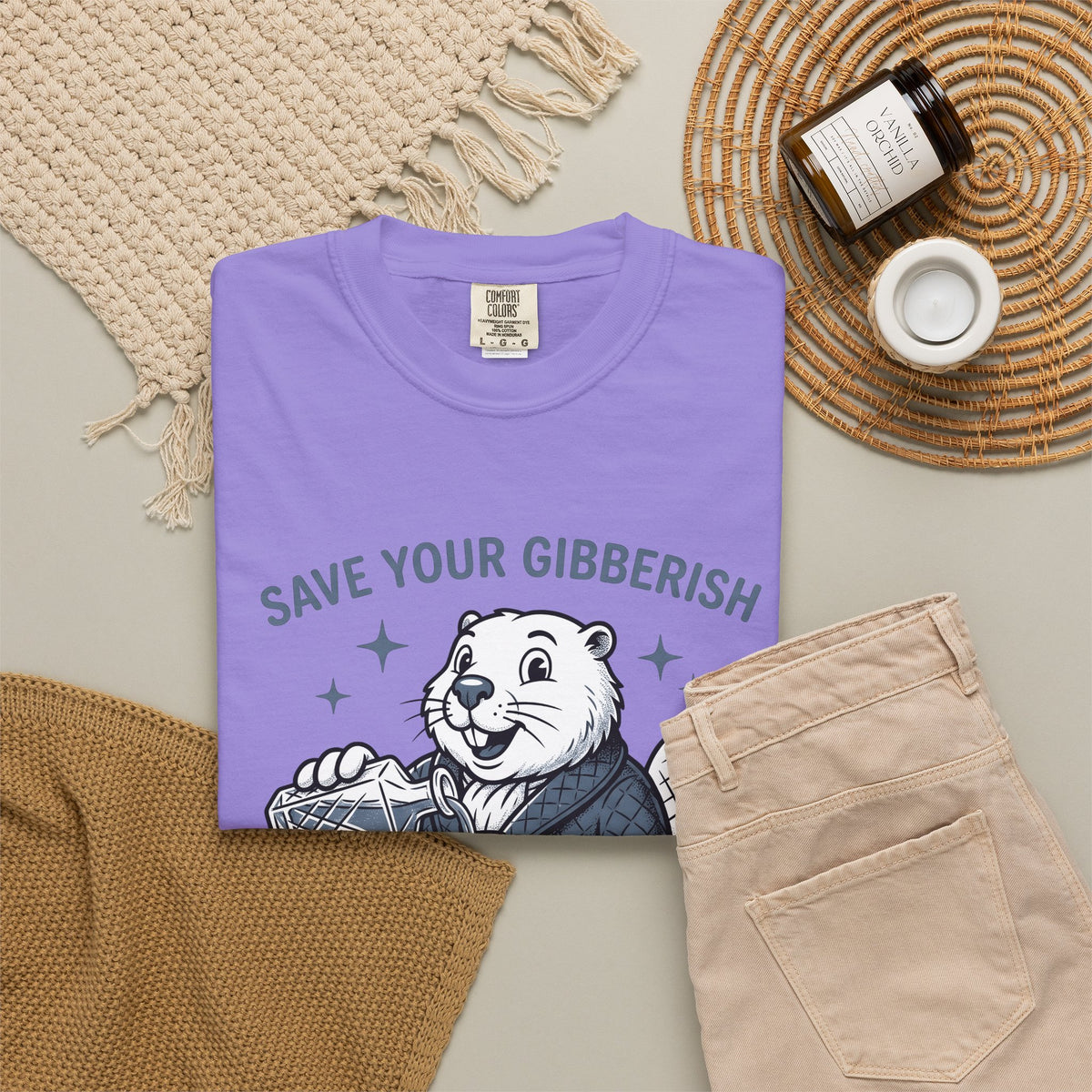 Beaver Sipping T-Shirt Cute Wildlife Gift Women Comic T-Shirt Dam T-Shirt Adorable Fan Cartoon T-Shirt Animal Graphic Retro Gown T-Shirt