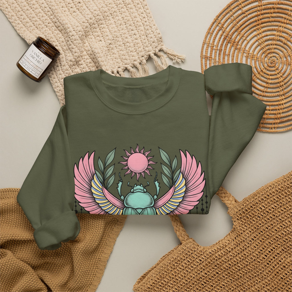Scarab Bug Boho Chic Metaphysical Gift Tribal Beetle Bohemian Enthusiast Primitive Spiritual Sweatshirt