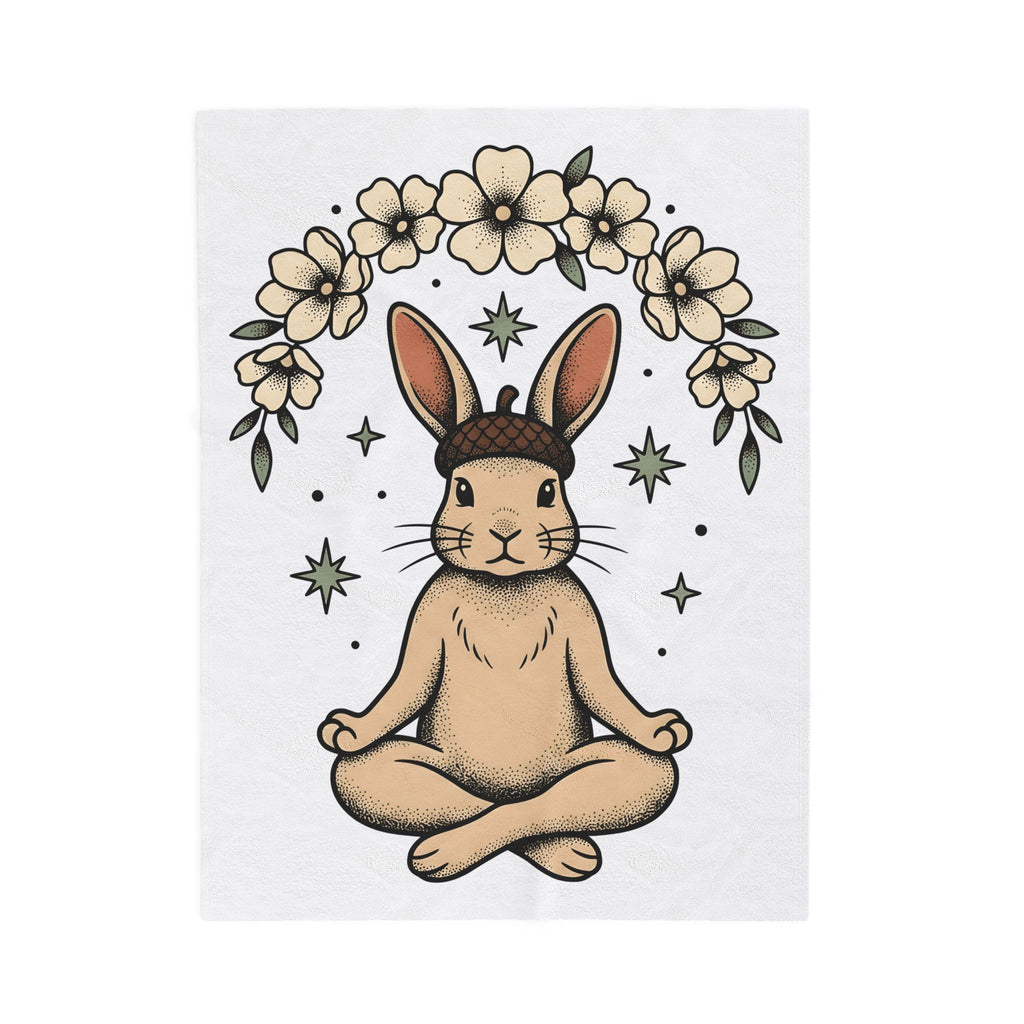 Peaceful Hare Blanket Yoga Critter Gift Women Folk Blanket Rabbit Blanket Yoga Enthusiast Folk Art Blanket Animal Graphic Line Art Garden Loop