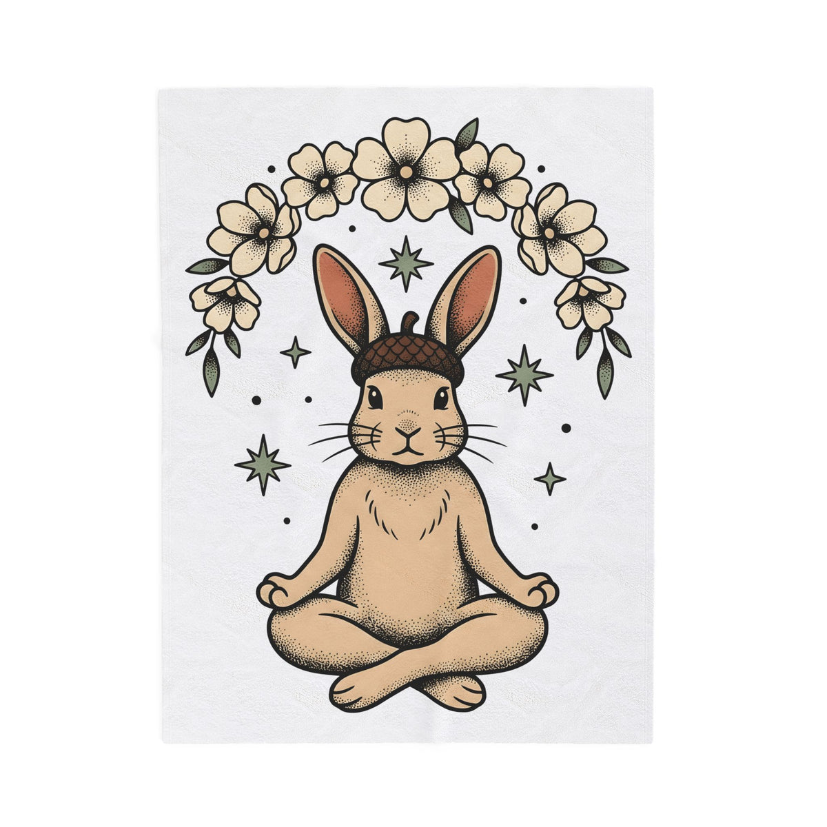 Peaceful Hare Blanket Yoga Critter Gift Women Folk Blanket Rabbit Blanket Yoga Enthusiast Folk Art Blanket Animal Graphic Line Art Garden Loop