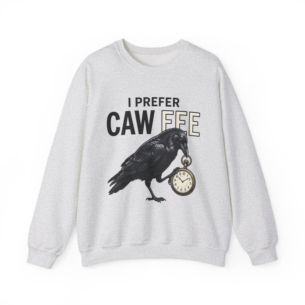 Crow Clock Sweatshirt Funny Espresso Gift Women Retro Sweatshirt Clock Sweatshirt Humor Fan Vintage Sweatshirt Coffee Graphic Sketch Stopwatch Sweatshirt